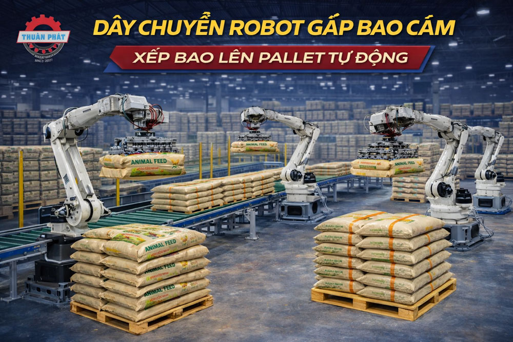 robot gap bao cam 5 | Thuận Phát Technical Dây chuyền robot gắp bao cám tự động